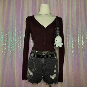 brown ribbed long sleeve henley top